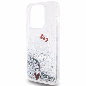 Hello Kitty Liquid Glitter Charms Kitty Head viedtālruņa apvalks iPhone 15 Pro - sudraba