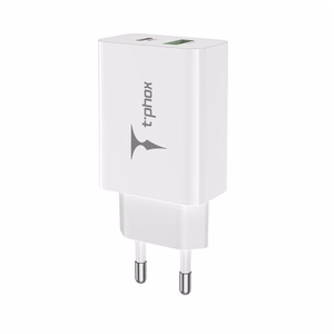 SIENAS LĀDĒTĀJS T-PHOX SPEEDY USB-C 20W + USB 18W QC 3.0 BALTS