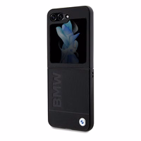 BMW ādas Hot Stamp viedtālruņa apvalks Samsung Galaxy Z Flip 5 - melns