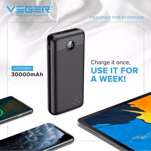 Powerbank Veger L30 (W3008PD) PD QC3.0 3A 20W 30000 mAh черный
