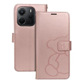 MEZZO grāmatas tipa viedtālruņa apvalks XIAOMI Redmi Note 14 4G (GLOBAL - 164,84mm x 78,15mm x 8,16mm) ar lācīti, rozā zelta krāsas