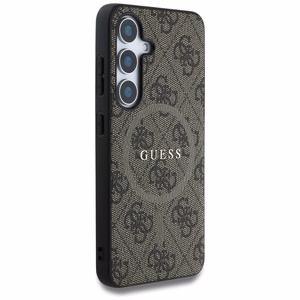 Guess Ādas 4G Krāsains Gredzens Klasiskais Logotips Magnētiskais Samsung Galaxy S25 viedtālruņa apvalks brūna
