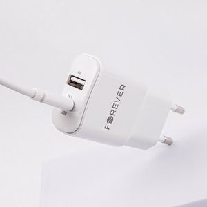 Forever TC-01-20AC PD QC lādētājs 1x USB-C 1x USB 20W balts