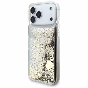 zelta Guess Liquid Glitter 4G Charms vāciņš modeļiem iPhone 18 Pro Max / 17 Pro Max