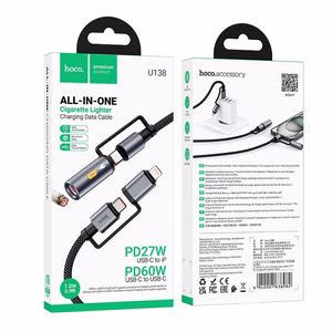 Kabelis All-in-one USB C / Lightning uz USB C / Auto piepīpētājs Hoco PD 3A 60W 1,2 m U138 pelēks