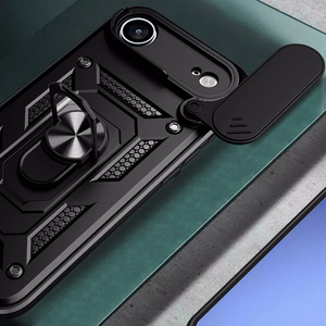 Hibrīda bruņu Camshield viedtālruņa apvalks iPhone 17 Air ar statīvu un kameras vāciņu - melns