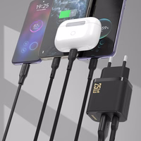 Dudao A26TCEU PD QC 25W GaN USB-A USB-C Wall Lādētājs with USB-C Kabelis - Melns