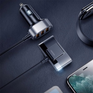 Joyroom ātrais automobiļu lādētājs ar 5 USB pieslēgvietām, 6,2 A, ar pagarināšanas kabeli, melns (JR-CL03)