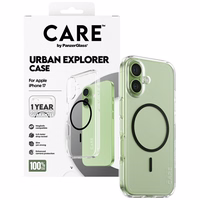 CARE by PanzerGlass Flagship Urban Explorer viedtālruņa apvalks ar melnu MagSafe iPhone 17 - caurspīdīgs