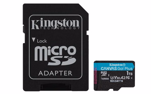 Kingston atmiņas karte 1TB microSDXC Canvas Go Plus Gen4 200MB/s A2 U3 V30 + adapteris