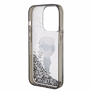 Karl Lagerfeld Liquid Glitter Ikonik viedtālruņa apvalks iPhone 15 Pro - caurspīdīgs
