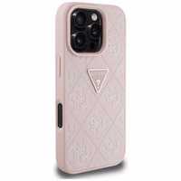 Guess Hot Stamp 4G Pattern Triangle Metal Logo iPhone 16 Pro viedtālruņa apvalks - rozā