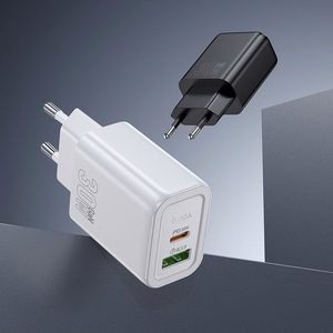 Viedtālruņa lādētājs Hoco USB A + USB C QC3.0 PD 3A 30W + kabelis USB C uz Lightning N63 balta