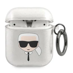 Karl Lagerfeld mirdzošs Karl's Head apvalks AirPods 1/2 austiņām - sudrabains