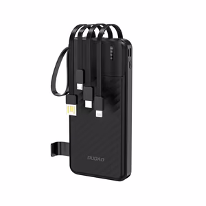 Dudao K11 10000mAh portatīvais lādētājs ar iebūvētiem kabeļiem - melna