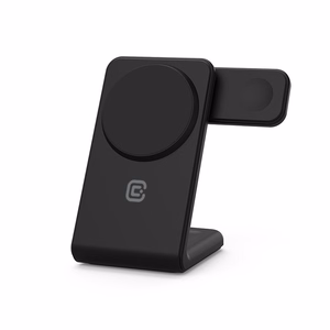 Crong MagSpot Pivot Stand 3 vienā bezvadu lādētājs iPhone, Apple Watch un AirPods ierīcēm, saderīgs ar MagSafe, melns