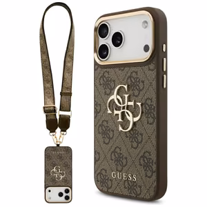 Guess 4G Big 4G Classic Logo Big Strap Metal Buttons Case for iPhone 17 Pro Max - Brown