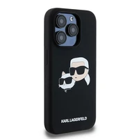 Karl Lagerfeld Silikonais Karl&Choupette Ring MagSafe apvalks iPhone 15 Pro Max - melns