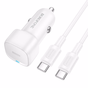Borofone Auto lādētājs BZ34A Cloud - C tipa - PD 20W ar C tipa lādētāju uz C tipa lādētāju, balts
