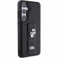 Karl Lagerfeld Gripstand Saffiano Karl&Choupette Pins viedtālruņa apvalks Samsung Galaxy S24 - melns