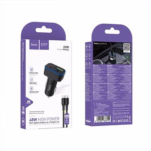 auto lādētājs Hoco USB A + USB C PD QC3.0 48W + kabelis USB C to C Z63B melns