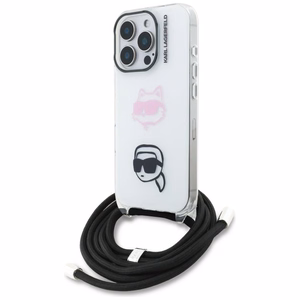 Karl Lagerfeld IML Crossbody Karl&Choupette Head Maciņš for iPhone 16 Pro - balts