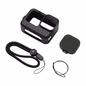 Puluz silikona maciņš GoPro HERO12, HERO11, HERO10 un HERO9 Black ar objektīva vāciņu un siksnu (melns)