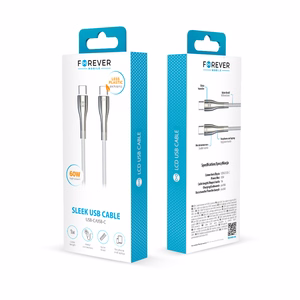 Forever Sleek kabelis USB-C - USB-C 1,0 m 60W balts