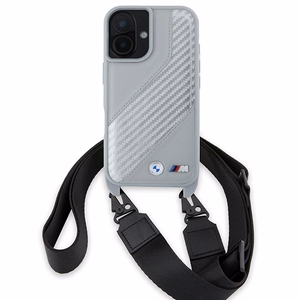 BMW M Edition Carbon Stripe & Strap Viedtālruņa apvalks Apple iPhone 16 - pelēks