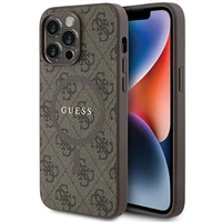 Guess 4G kolekcija ādas metāla logotips Magnētiskais apvalks iPhone 13 Pro / iPhone 13 - brūns