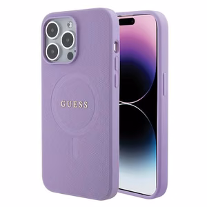 Guess Saffiano magnētiskais viedtālruņa apvalks iPhone 15 Pro - violets