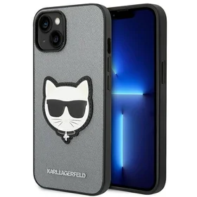 Karl Lagerfeld Saffiano Choupette Head Patch viedtālruņa apvalks iPhone 14 Plus - sudraba