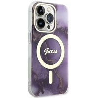 Guess GUHMP14LHTMRSU iPhone 14 Pro 6.1" violets/violets cietais apvalks Zelta Marmors MagSafe