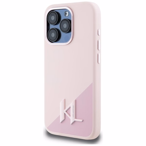 Karl Lagerfeld Silikonais Shadow Metal Initial MagSafe viedtālruņa apvalks iPhone 15 Pro Max rozā