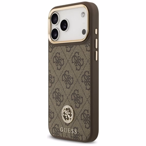 Guess чехол для iPhone 17 Pro Max совместимый с MagSafe GUHMP17XP4GRMDEW (PU W/ 4G Strass Logo) коричневый