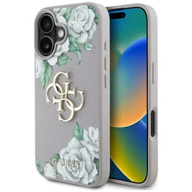 Guess Grained Roses Big 4G Logo viedtālruņa apvalks iPhone 16 - violets