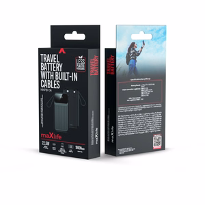 Maxlife power bank with built-in cables MXPB-06 PD QC 22,5W 10000 mAh black