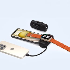 Wozinsky WF16-YLS 5000mAh 15W Lightning mini portatīvais lādētājs ar iebūvētu USB-C kabeli un Apple Watch lādētāju - melna