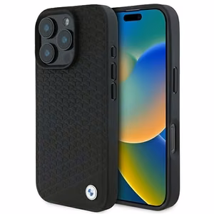 BMW Paraksts Ādas Dimanta Metāla Logotips Magnētiskais viedtālruņa apvalks iPhone 16 Pro Max - melns