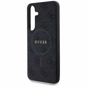 Guess Ādas 4G Krāsains Gredzens Klasiskais Logotips Magnētiskais Viedtālruņa apvalks Samsung Galaxy S25 Plus melna