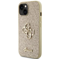 Guess Glitter Script Big 4G viedtālruņa apvalks iPhone 15 - zelta