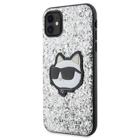 Karl Lagerfeld KLHCN61G2CPS iPhone 11 / Xr 6.1" sudrabains cietais viedtālruņa apvalks Spīdumi Choupette Emblēma