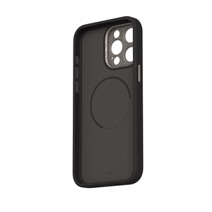 Moshi Napa MagSafe augstākās kvalitātes vegānās ādas vāciņš ierīcei iPhone 15 Pro, “Midnight Black” krāsā