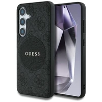 Guess 4G Apaļš Klasiskais Logotips Magnētiskais Viedtālruņa apvalks Samsung Galaxy S25 Melns