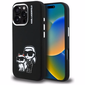 Karl Lagerfeld Silikona Karl&Choupette Sketch MagSafe Maciņš for iPhone 16 Pro Max - melns