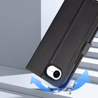 Dux Ducis Lawa iPhone 16e ādas apvalks ar noņemamu magnētisko maku - melns