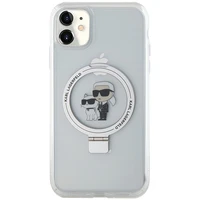 Karl Lagerfeld KLHMN61HMRSKCH iPhone 11 / Xr 6.1" balts/balts cietais apvalks ar gredzena statīvu Karl&Choupette Magnētiskais