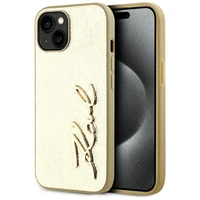 Karl Lagerfeld Wrinkled Metal Signature viedtālruņa apvalks iPhone 15 - zelta