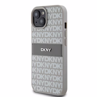 DKNY Ādas mono svītra un metāla logotips viedtālruņa apvalks iPhone 15 Plus / 14 Plus - bēšs