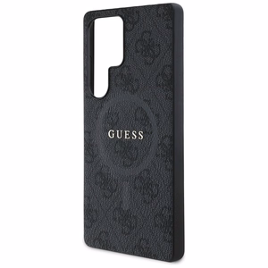 Guess Ādas 4G Krāsains Gredzens Klasiskais Logotips Magnētiskais Viedtālruņa apvalks Samsung Galaxy S25 Ultra melna